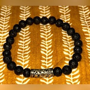 Black Lava Stone Bracelet, Unisex, Stretchy, about 7.25"